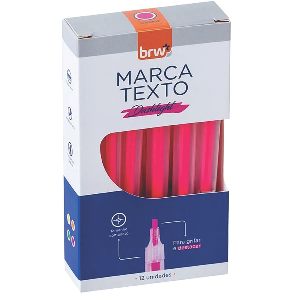 CANETA MARCA TEXTO DASHLIGTH ROSA FLUORESCENTE CX.C/12 CA2202 - BRW