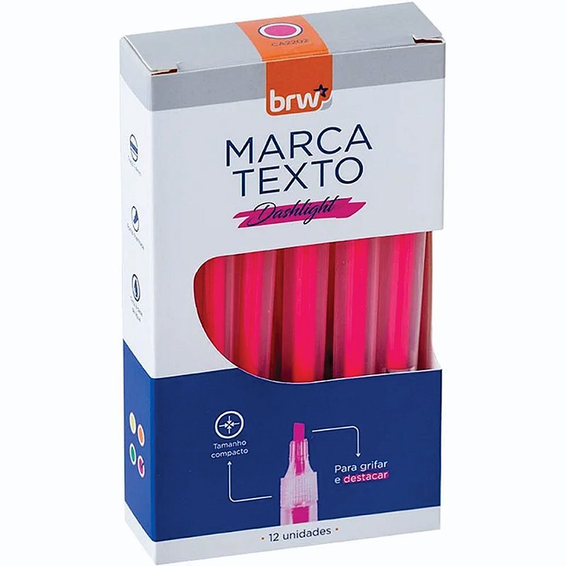 CANETA MARCA TEXTO DASHLIGTH ROSA FLUORESCENTE CX.C/12 CA2202 - BRW