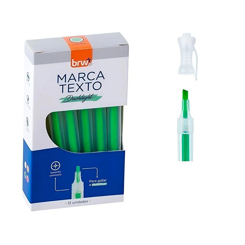 CANETA MARCA TEXTO DASHLIGTH VERDE FLUORESCENTE CX.C/12 CA2203 - BRW