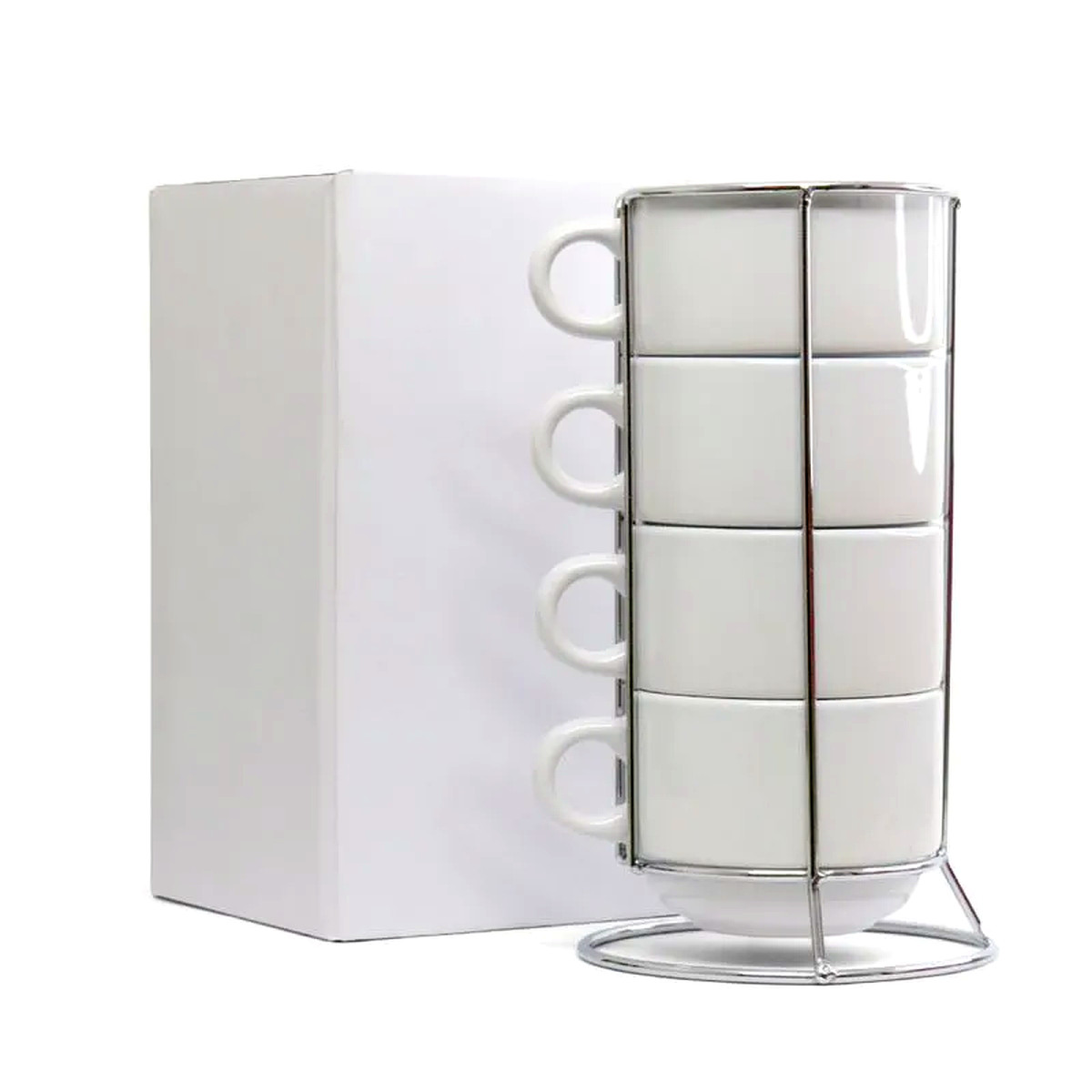 Kit de Xícara Branca 150ml - 04 Peças com Suporte