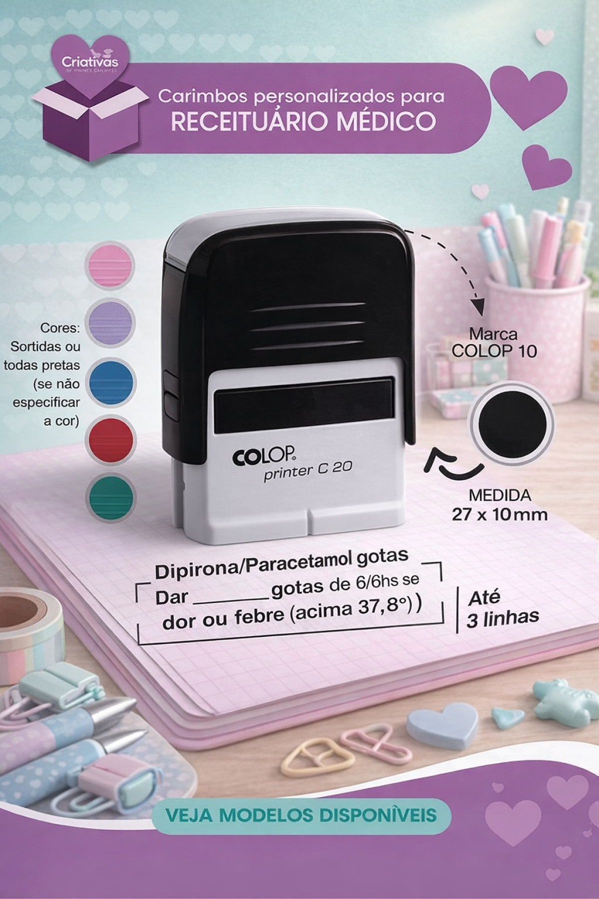 Kit 10 unidades Carimbos personalizados para Médico