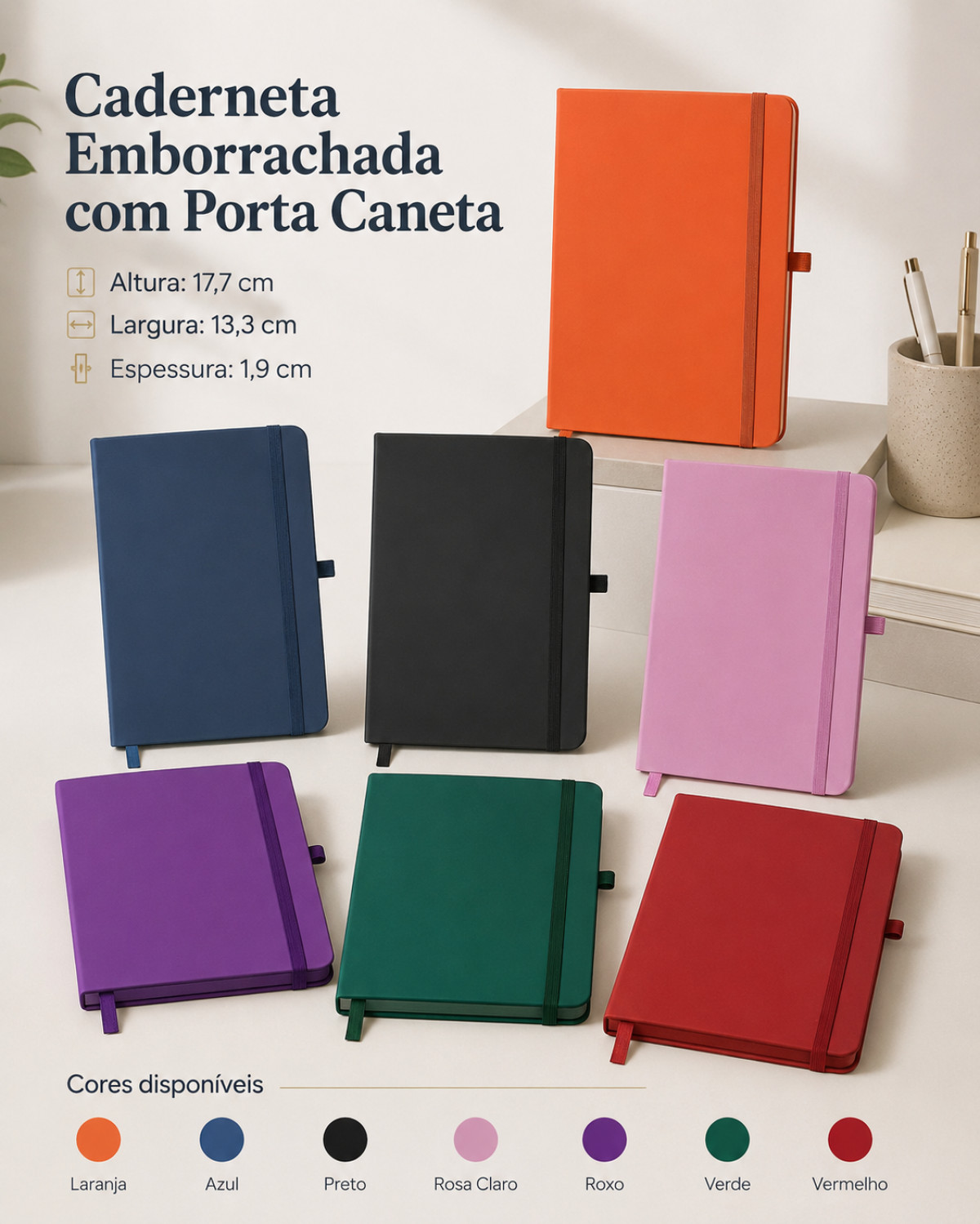CADERNETA EMBORRACHADA COM PORTA CANETA