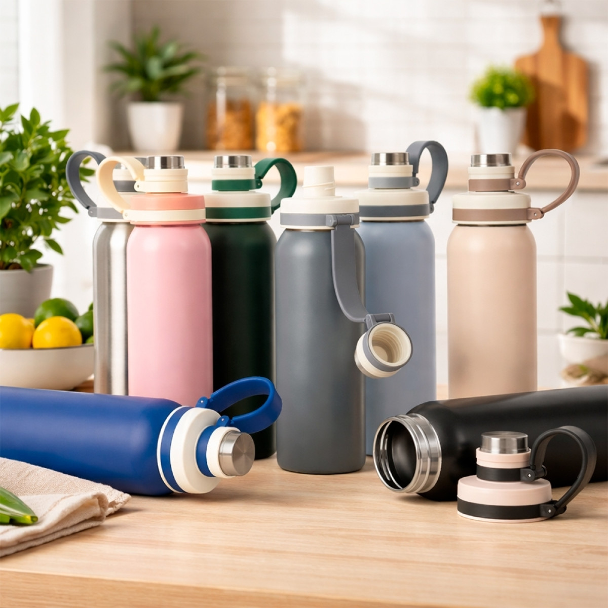 GARRAFA DE INOX C/ ALÇA DE SILICONE 800ML