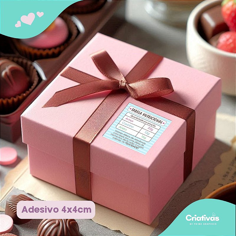 Adesivos tamanho 4x4 Tabela Nutricional Amor, carinho, Afeto