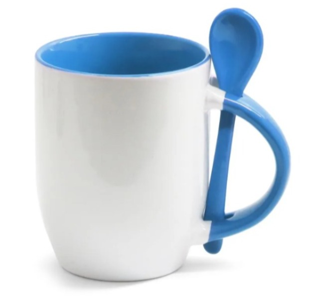 Caneca para Sublimação de Cerâmica Branca com Alça, Interior e Colher Colorido