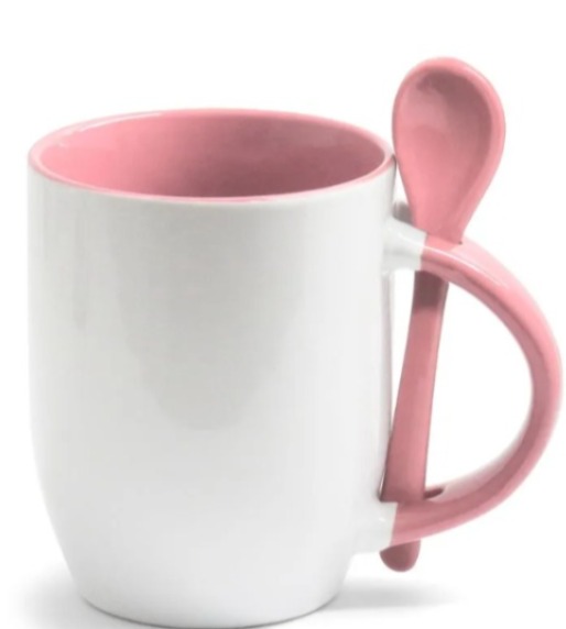 Caneca para Sublimação de Cerâmica Branca com Alça, Interior e Colher Colorido