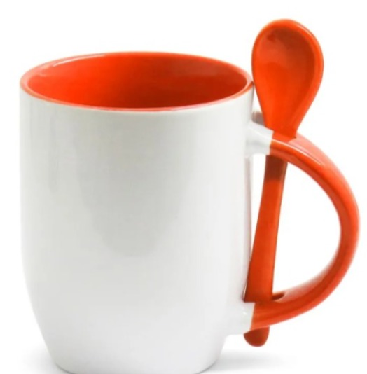 Caneca para Sublimação de Cerâmica Branca com Alça, Interior e Colher Colorido
