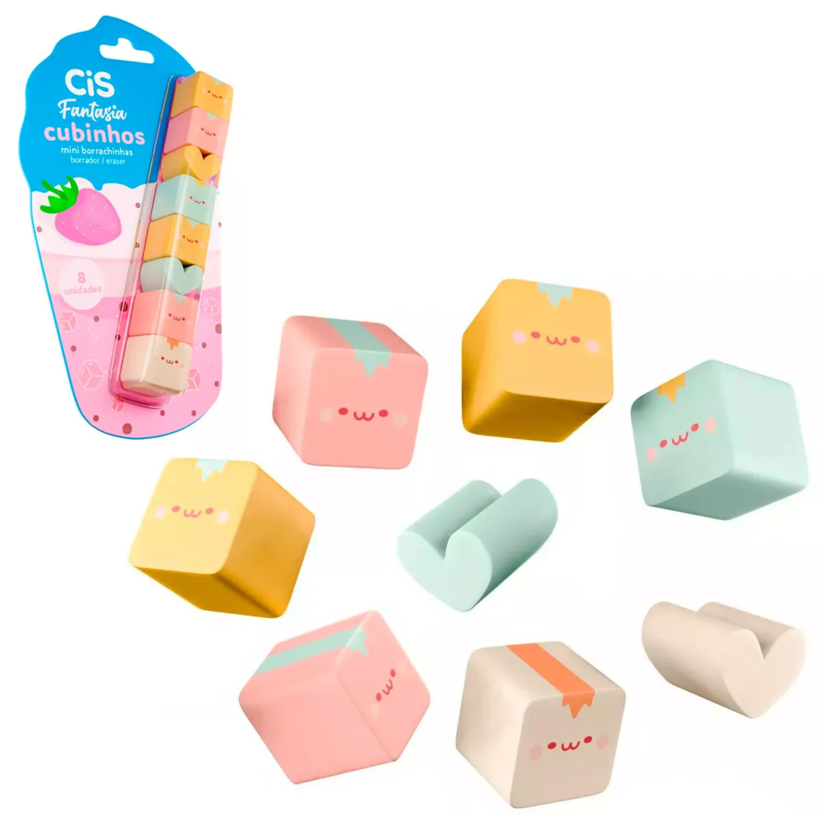 BORRACHA DECORADA CIS CUBINHOS 2 MODELOS 4 CORES BLISTER 5.7398 - SERTIC