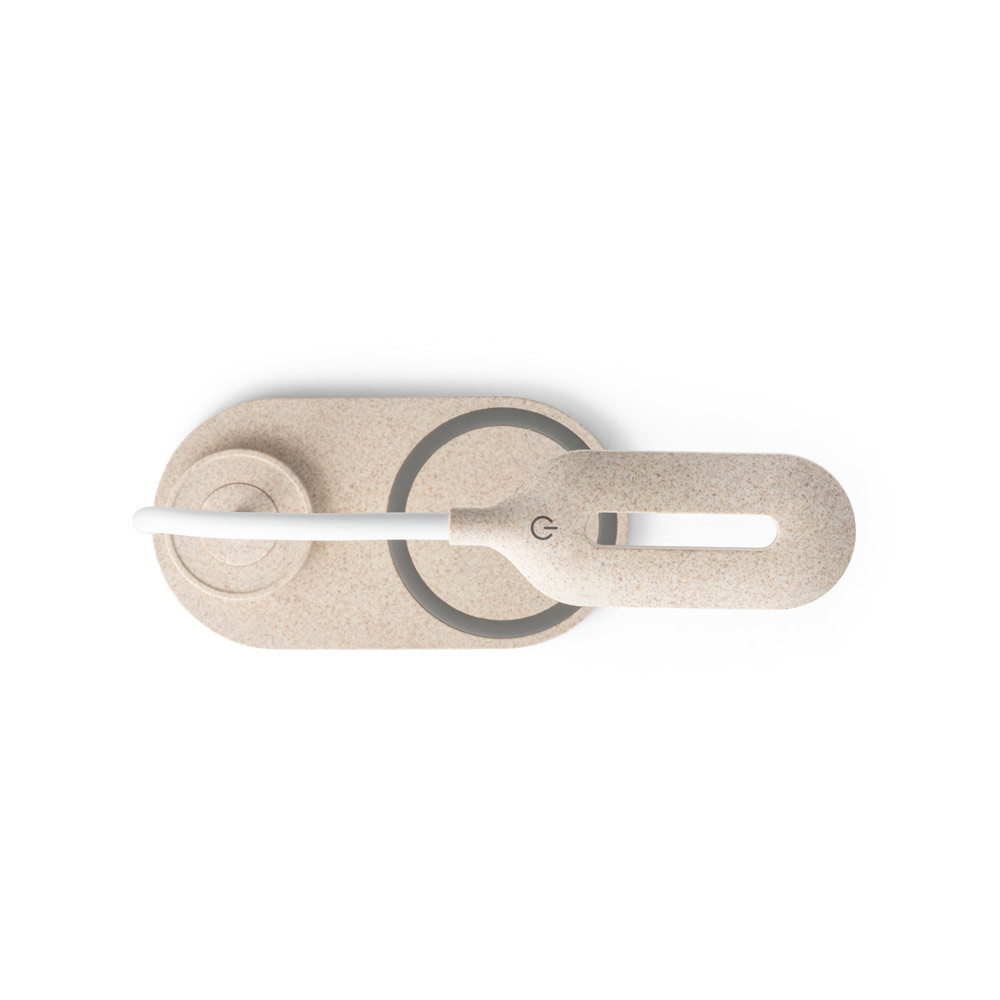 Luminária de mesa com carregador wireless super-rápido (15W) em ABS e fibra de palha de trigo - Ref: 160