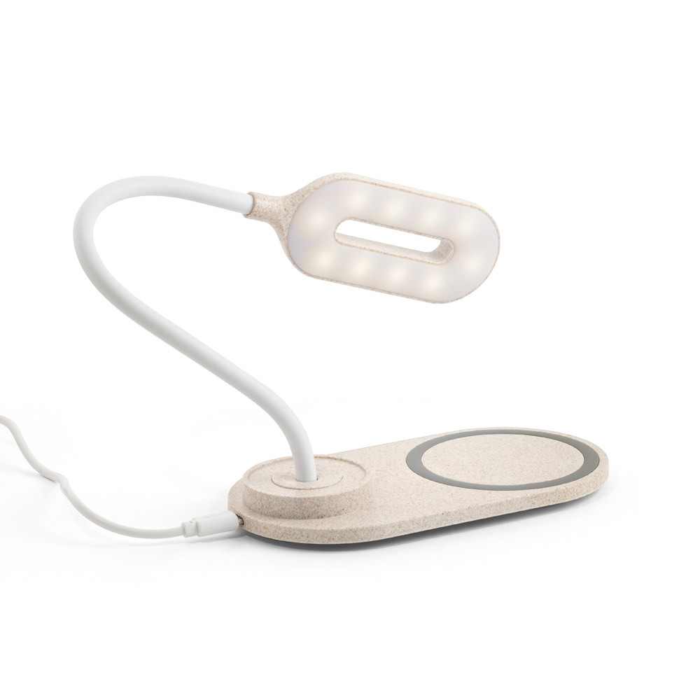 Luminária de mesa com carregador wireless super-rápido (15W) em ABS e fibra de palha de trigo - Ref: 160