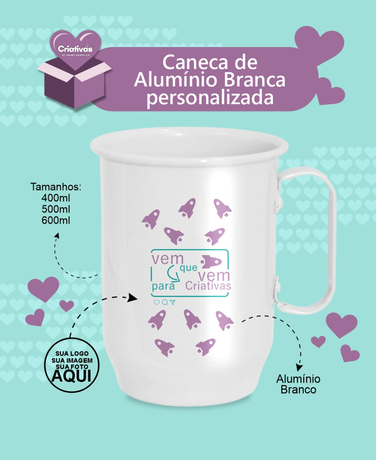 Caneca de Alumínio Branca Personalizada