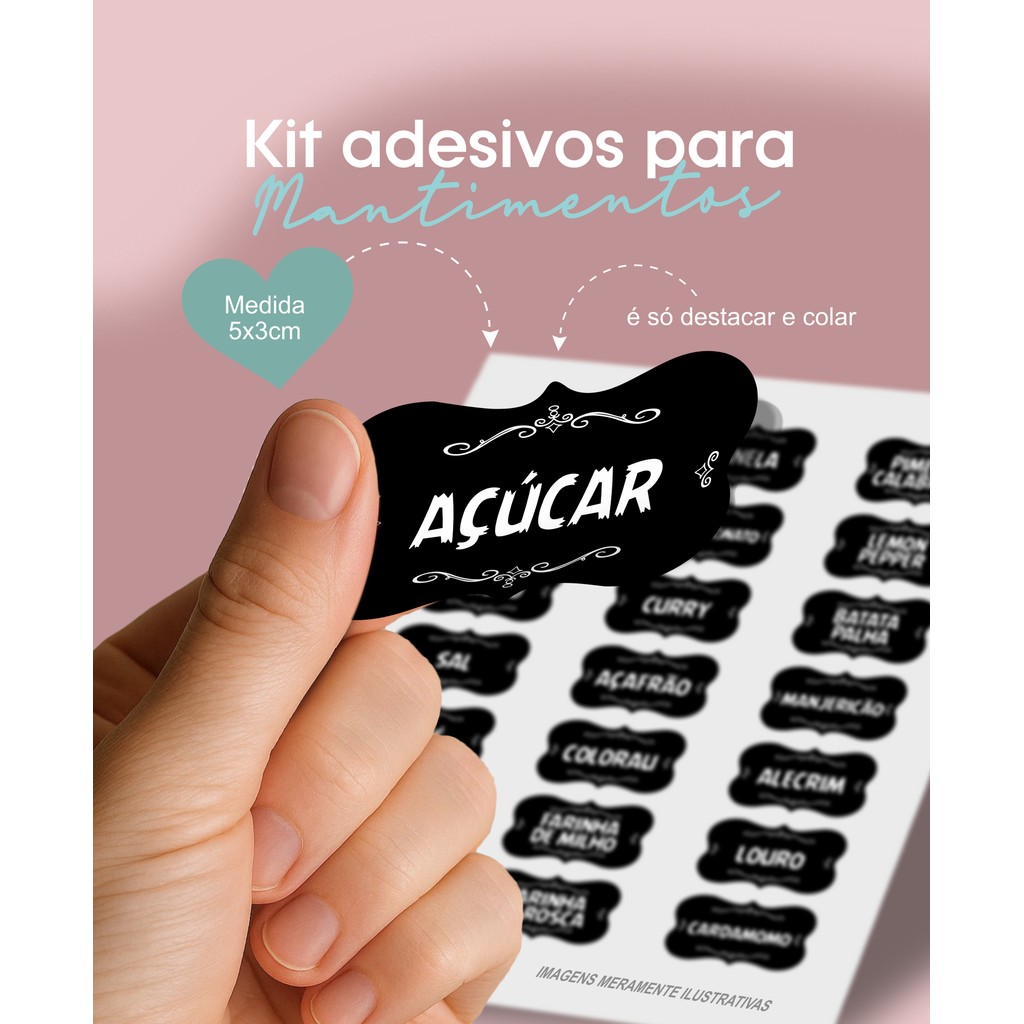 Kit 50 Etiquetas Adesivas para Potes e Mantimentos – Organização Fácil