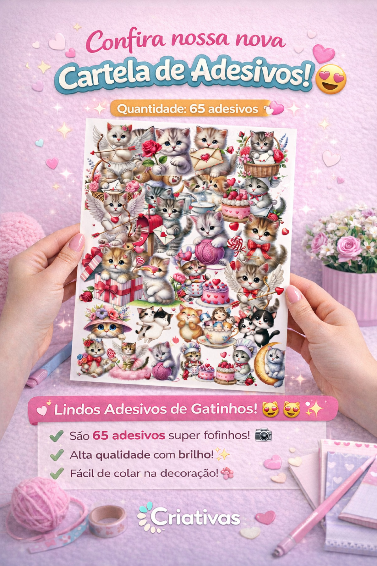 Cartela de Adesivos de Gatos – Coleção Funny Cats