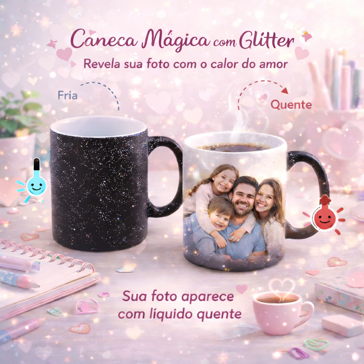 Caneca Mágica Preta Sky Glitter Porcelana 325ml
