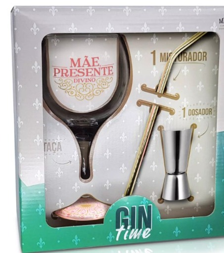 Kit Taça de Gin  Time Mãe Presente + Dosador  + Canudo