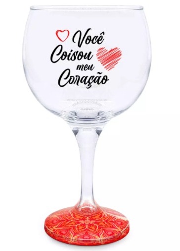 Taça Gin Você coisou meu coração base mandala vermelha 600 Ml Vidro