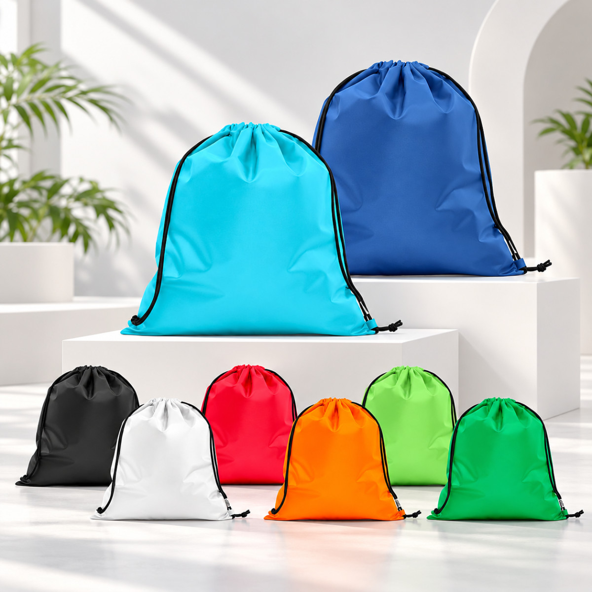 Saco tipo mochila em poliéster reciclado 190T com alças