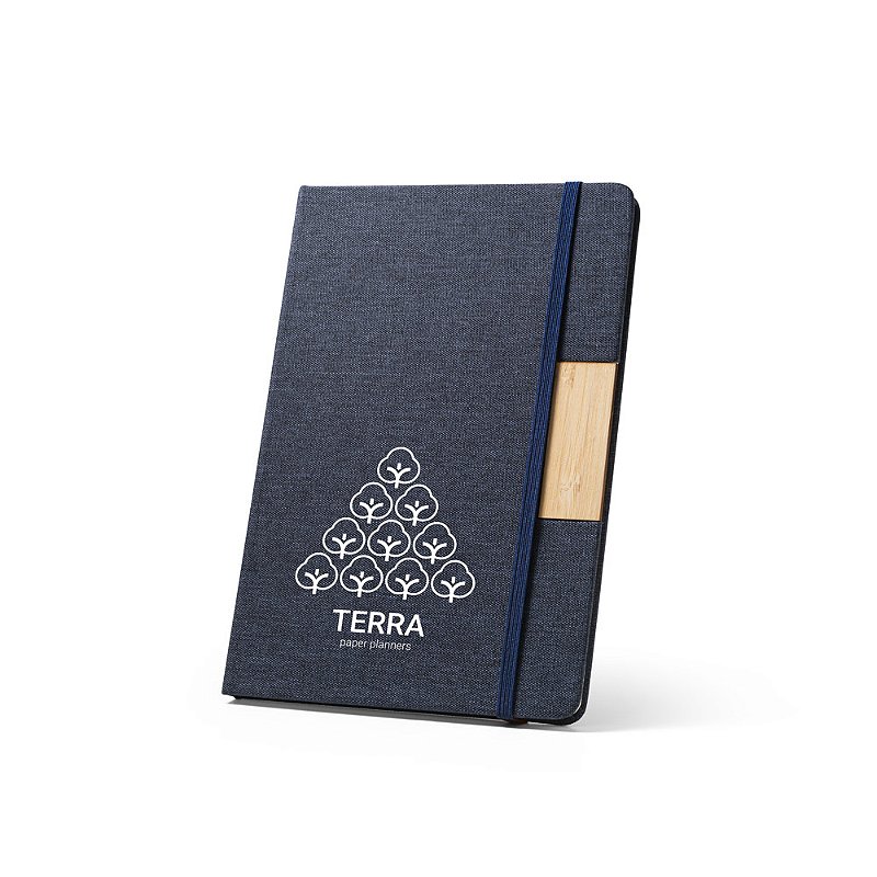 Caderno A5 em tecido poliéster 100% reciclado (100% rPET) com folhas pautadas