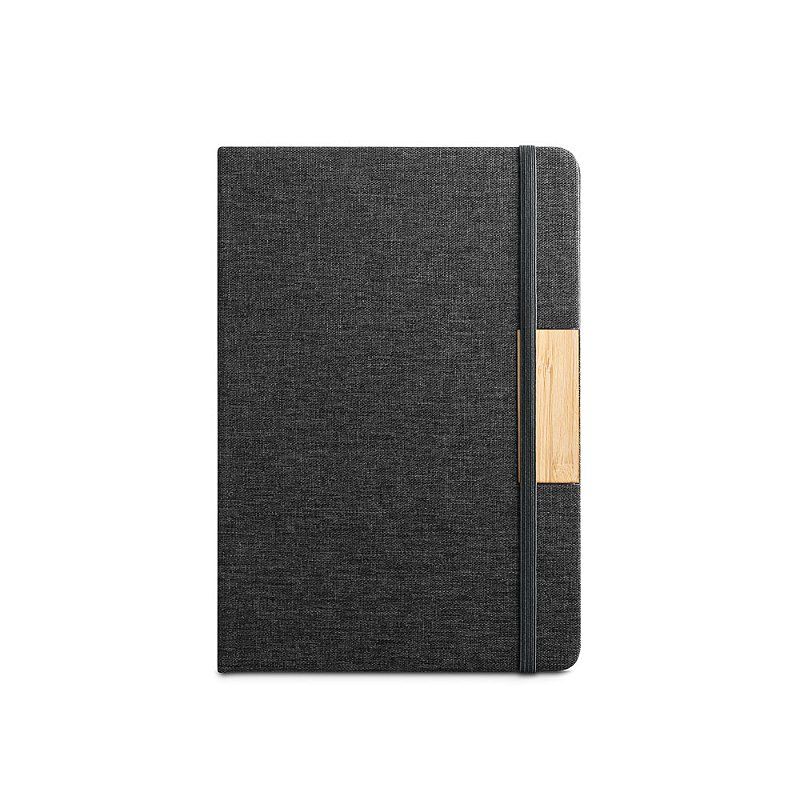 Caderno A5 em tecido poliéster 100% reciclado (100% rPET) com folhas pautadas