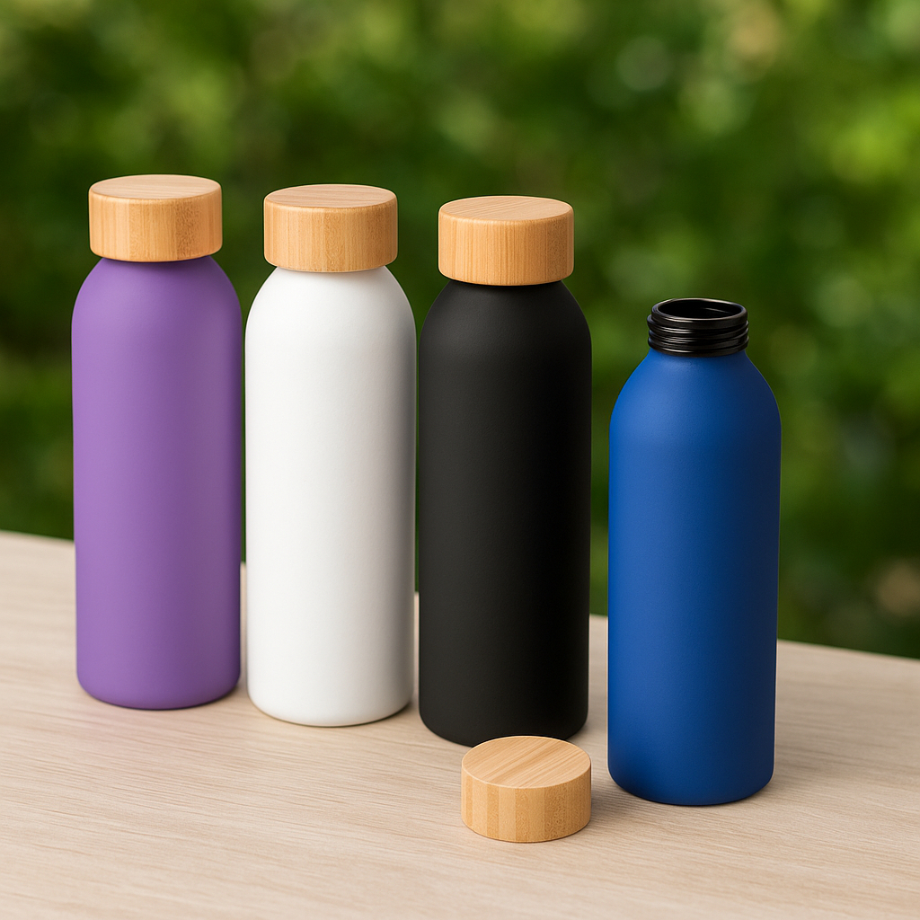 Squeeze Ecológica 550mL – Alumínio + Bambu | Beleza, Praticidade e Consciência!