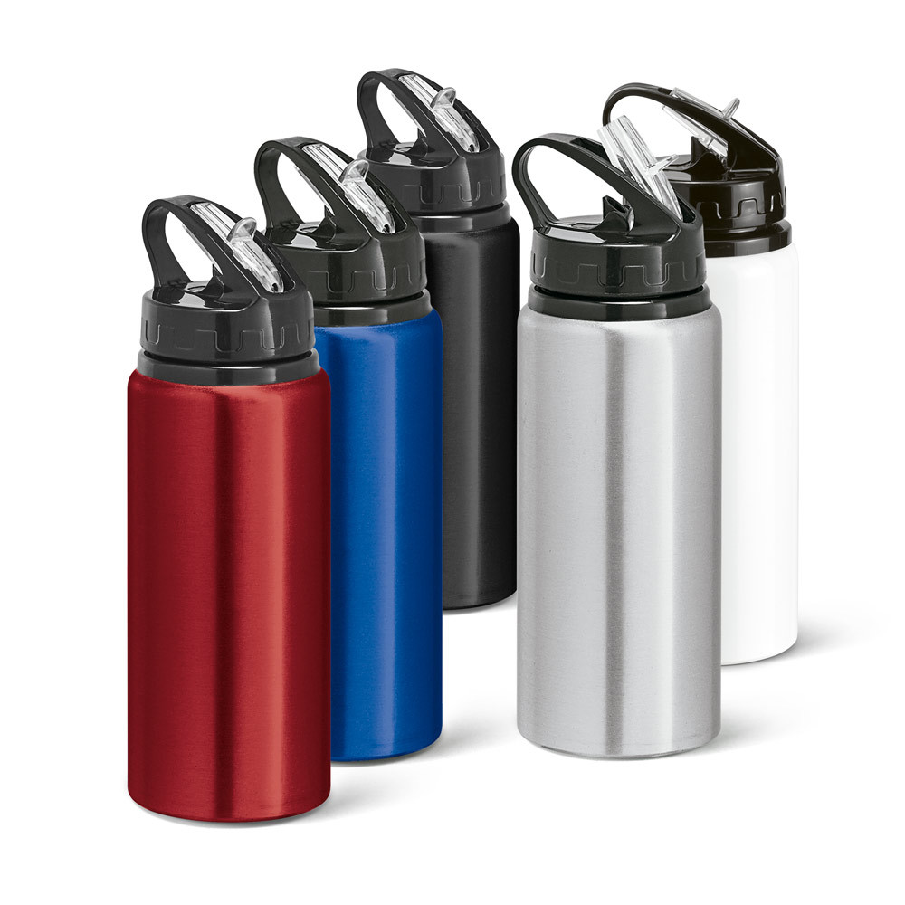 Squeeze em alumínio e tampa PP, com bico de canudo flip e canudo 670 mL - Ref: 103