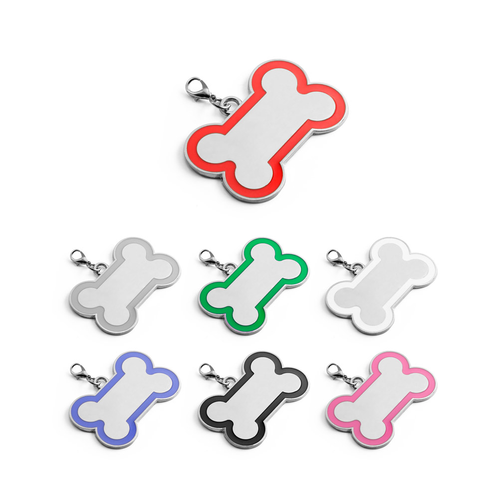 Chaveiro em formato de osso com linha colorida à volta