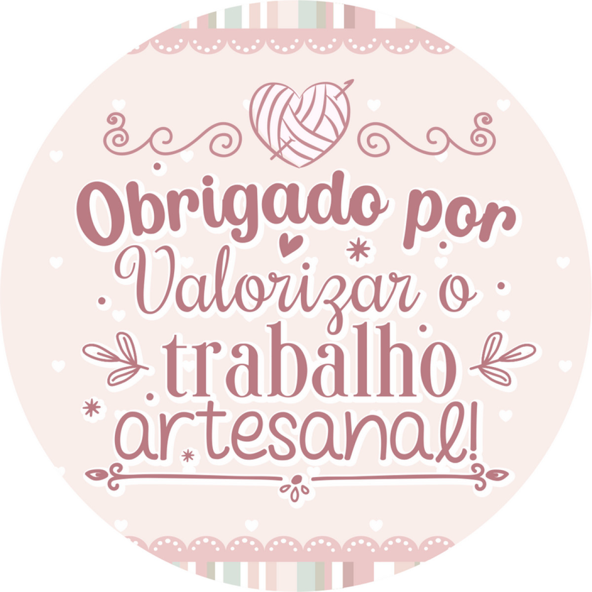 Adesivo de Vinil 4x4cm obrigado por valorizar o trabalho artesanal rosa