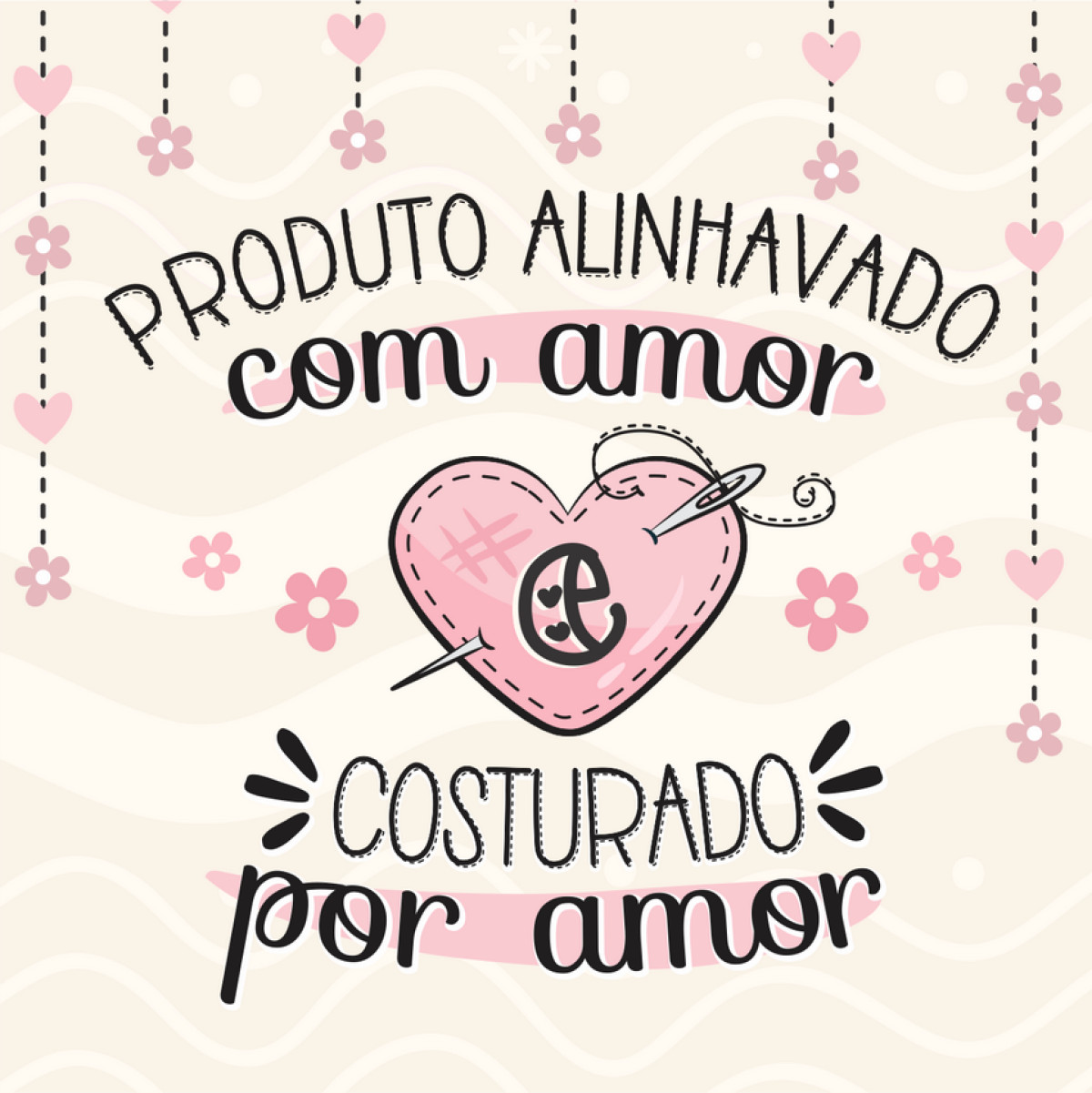 Adesivo de Vinil 4x4cm produto alinhavado com amor costurado por amor