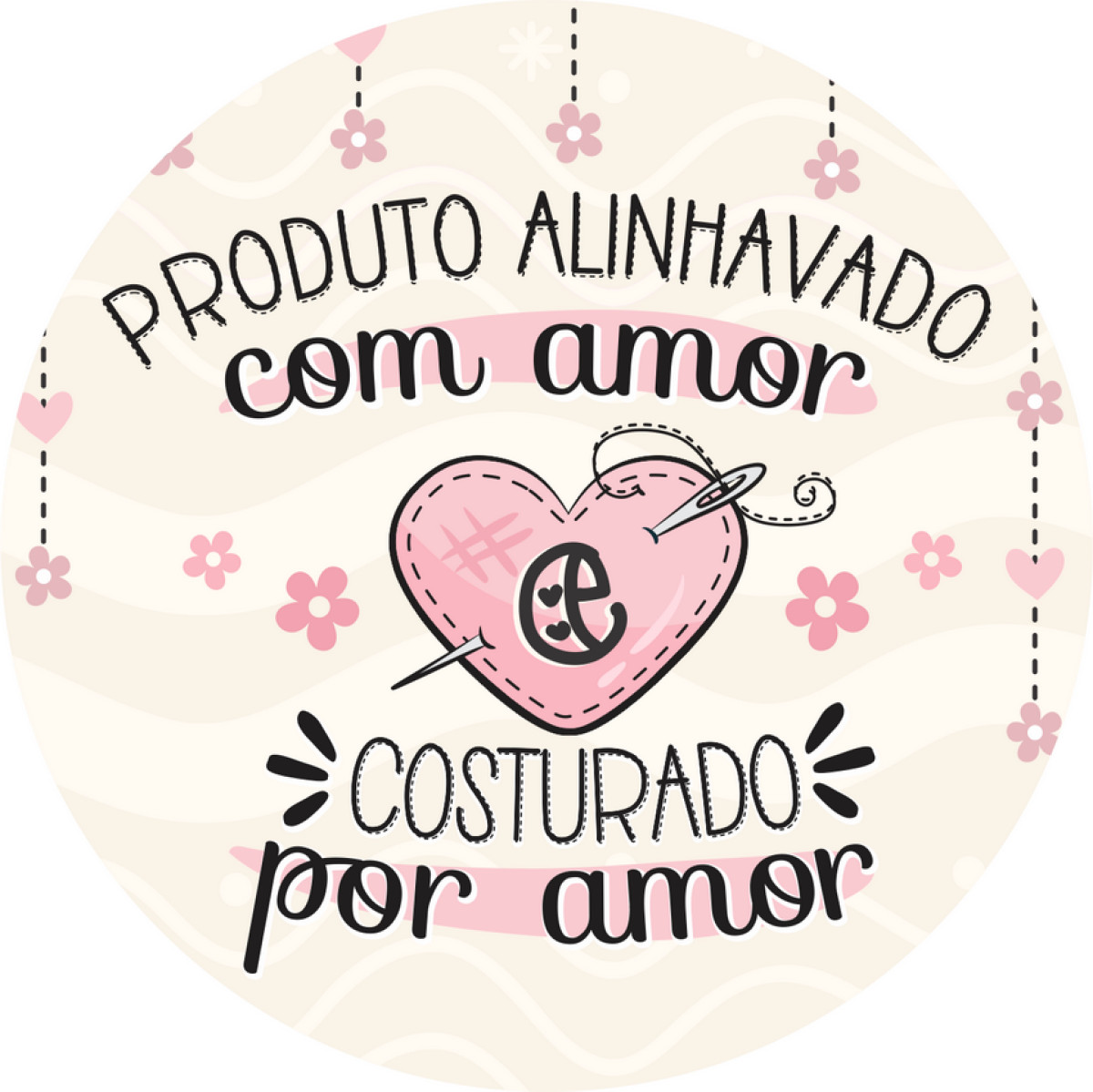 Adesivo de Vinil 4x4cm produto alinhavado com amor costurado por amor