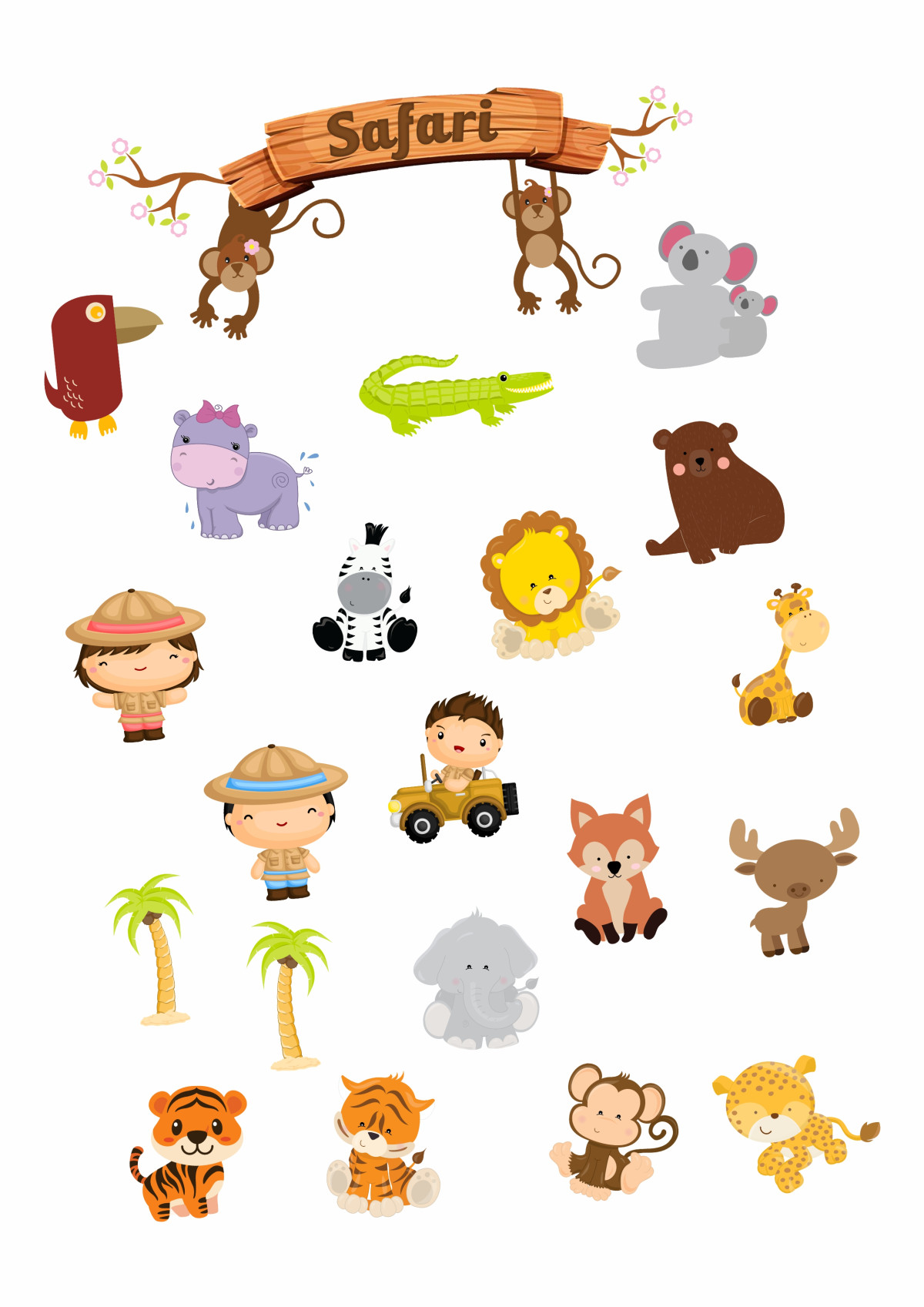 Cartela de Adesivos Safari com Animais 2