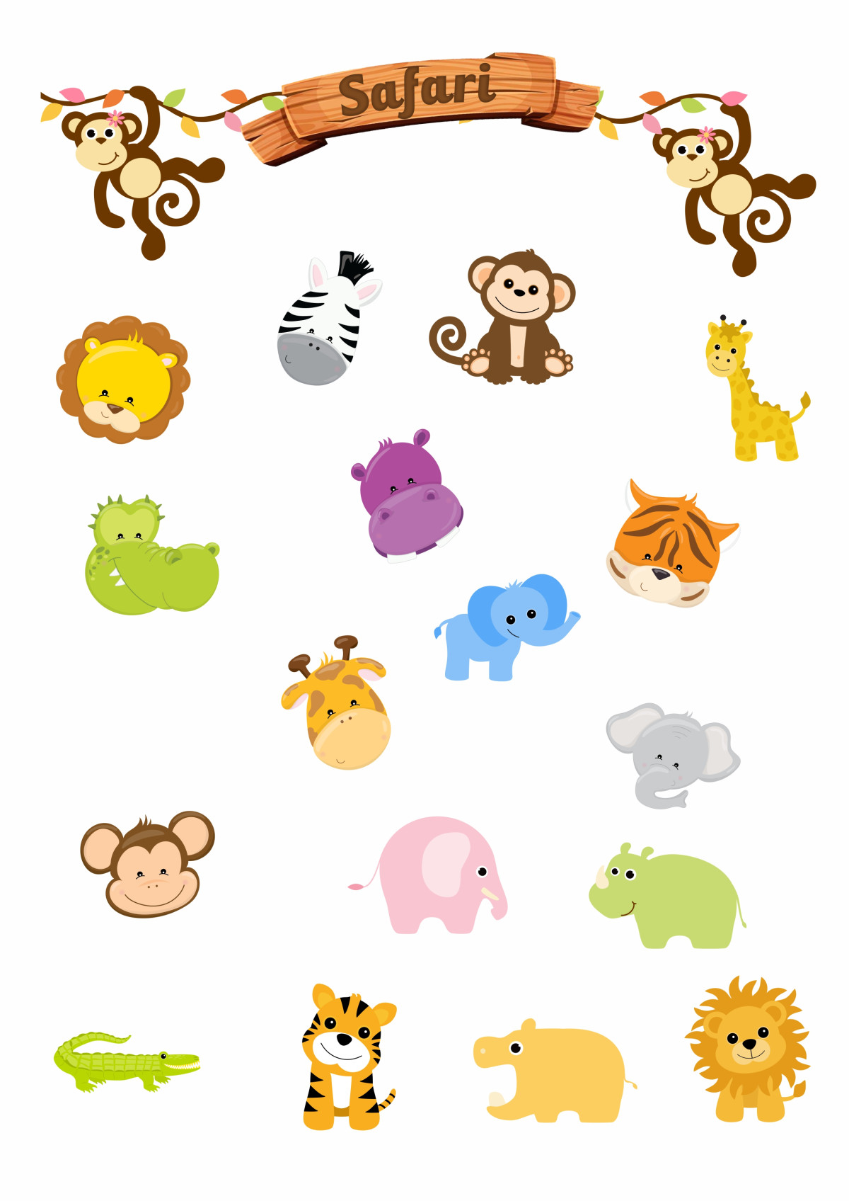 Cartela de Adesivos Safari com Animais 1