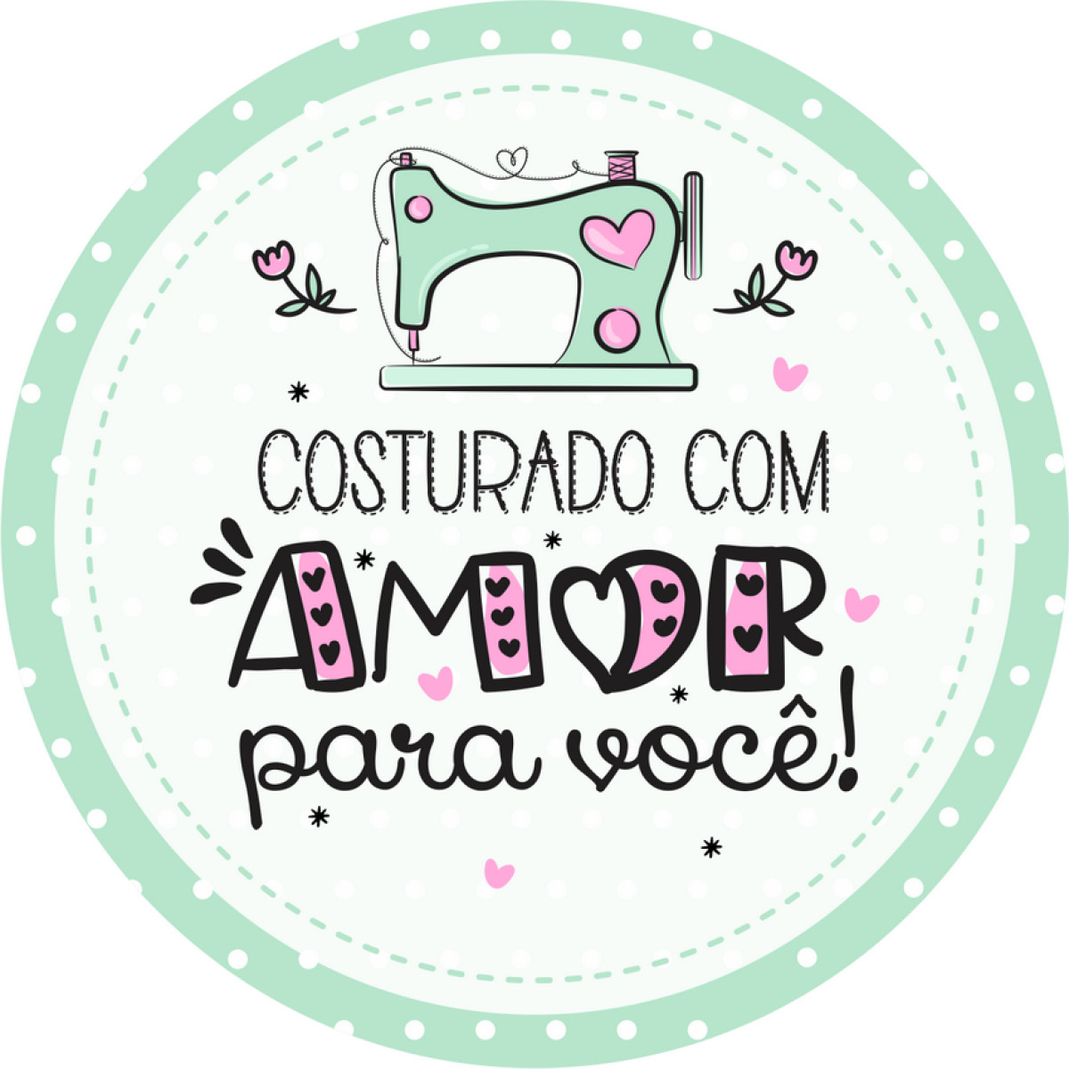 Adesivo de Vinil 4x4cm costurado com amor para você