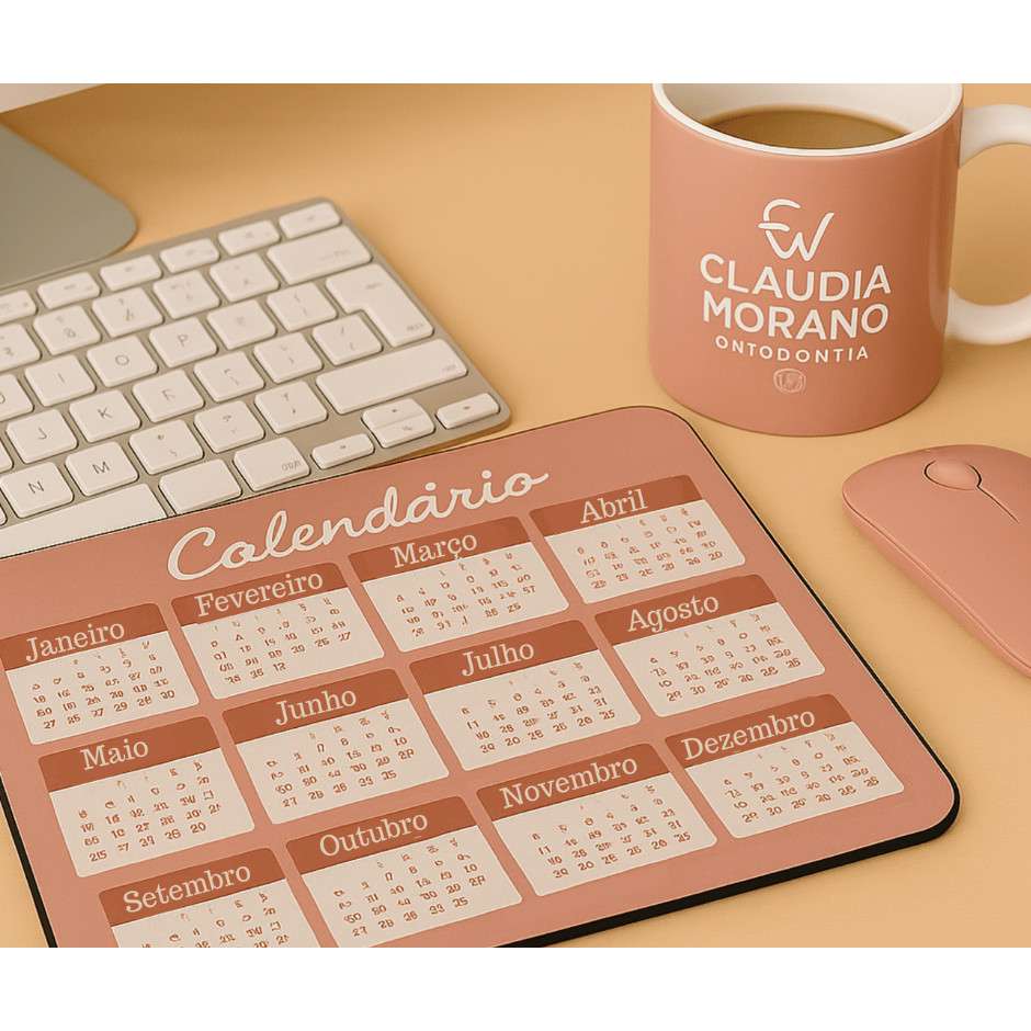 Kit Mouse Pad Calendário 2026 + Caneca Personalizada