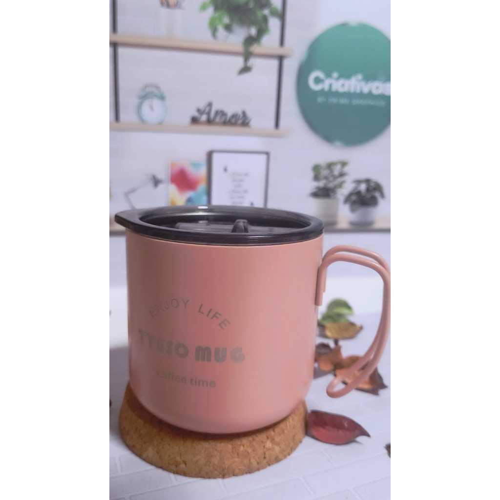 Caneca de Café 300ml Inox Dupla Parede com Tampa |  Enjoy Life