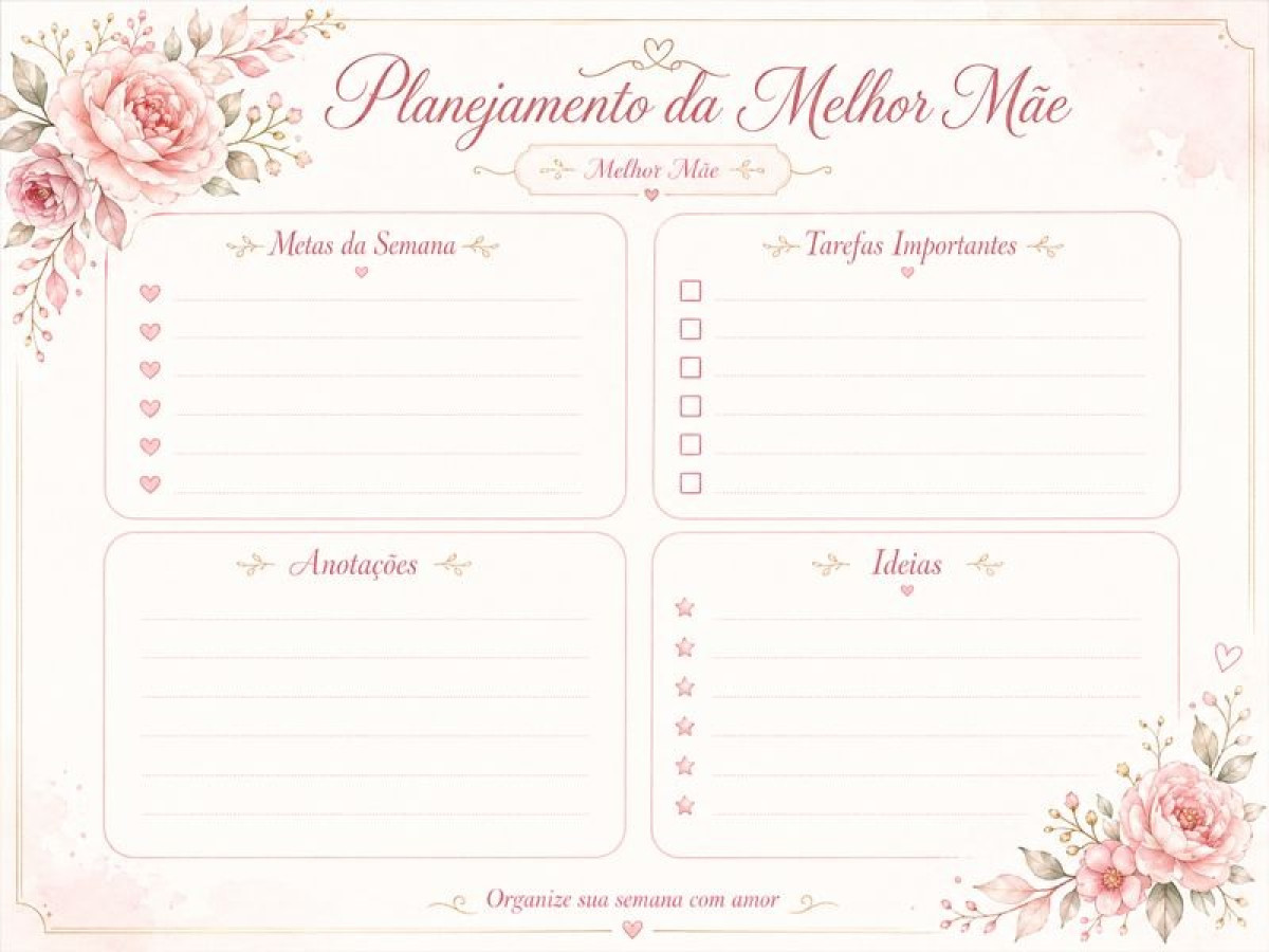 Planner Semanal Espiral A4 – Dia das Mães | Para a Melhor Mãe 🩷✨
