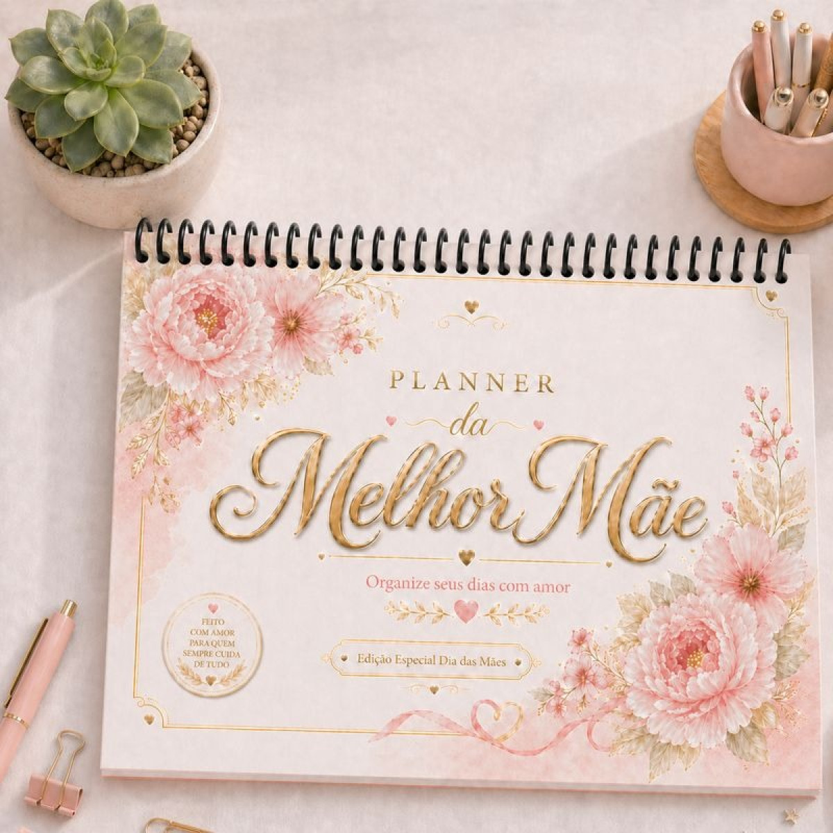 Planner Semanal Espiral A4 – Dia das Mães | Para a Melhor Mãe 🩷✨