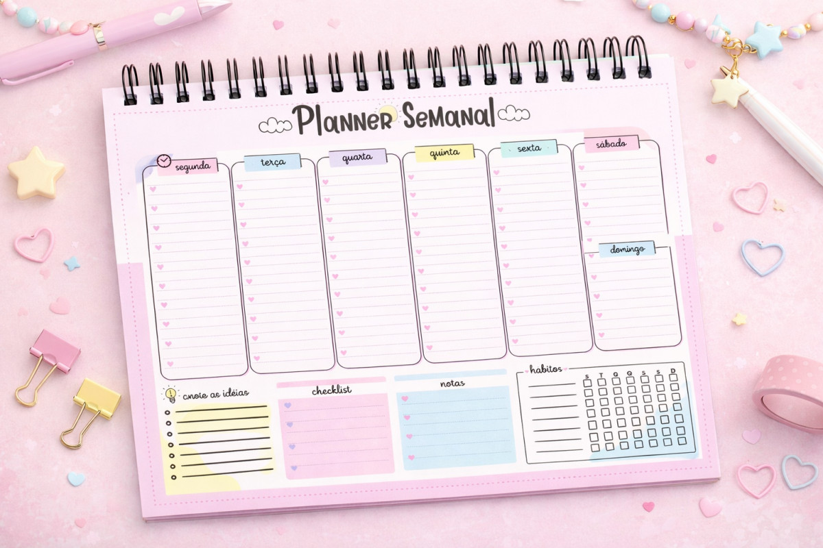 Planner Semanal Espiral A4 – 52 Folhas | Planeje, Organize e Realize 🌿 (Cópia)