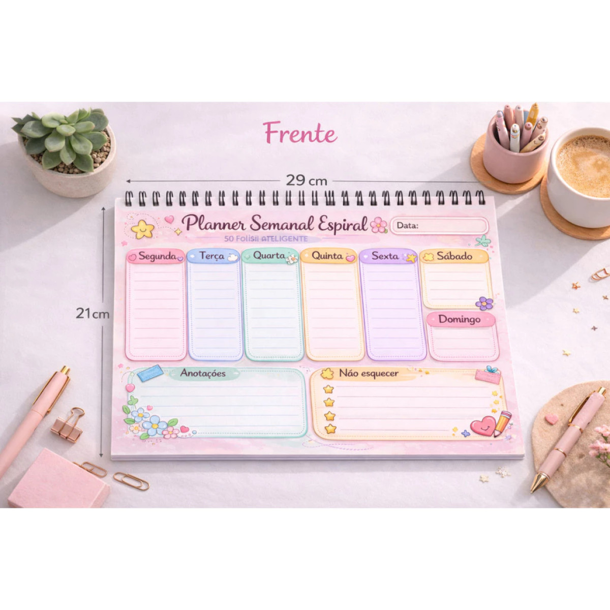 Planner Semanal Espiral A4 – 52 Folhas | Planeje, Organize e Realize 🌿