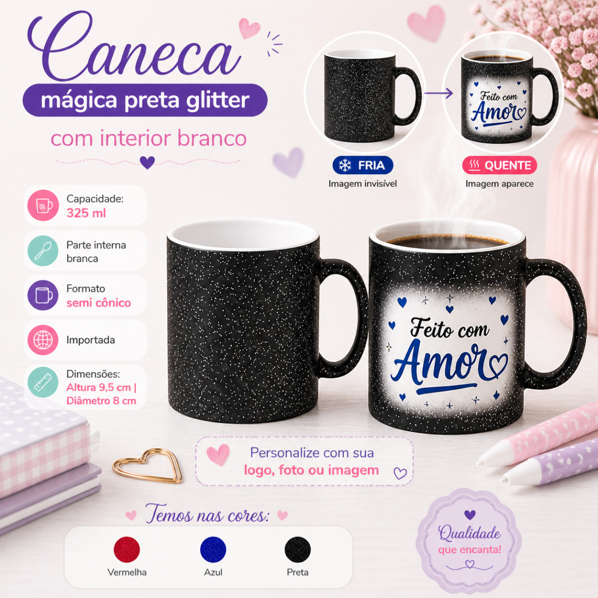 Caneca Mágica com Glitter Personalizada