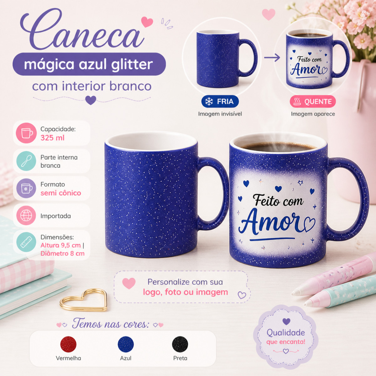 Caneca Mágica com Glitter Personalizada