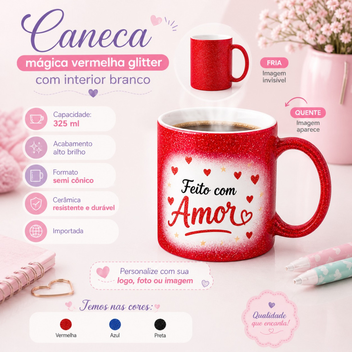 Caneca Mágica com Glitter Personalizada