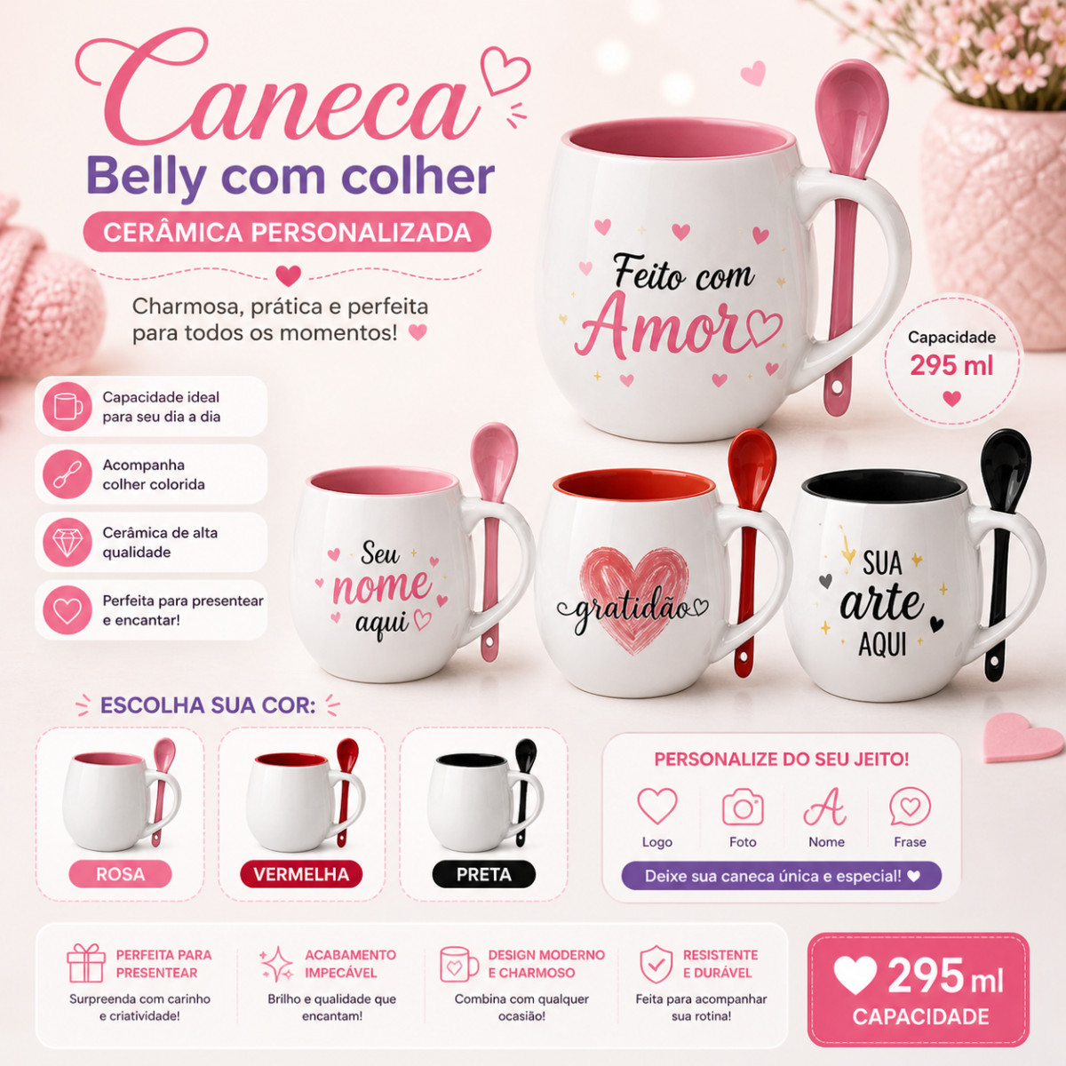 Caneca Belly com Colher – 350ml