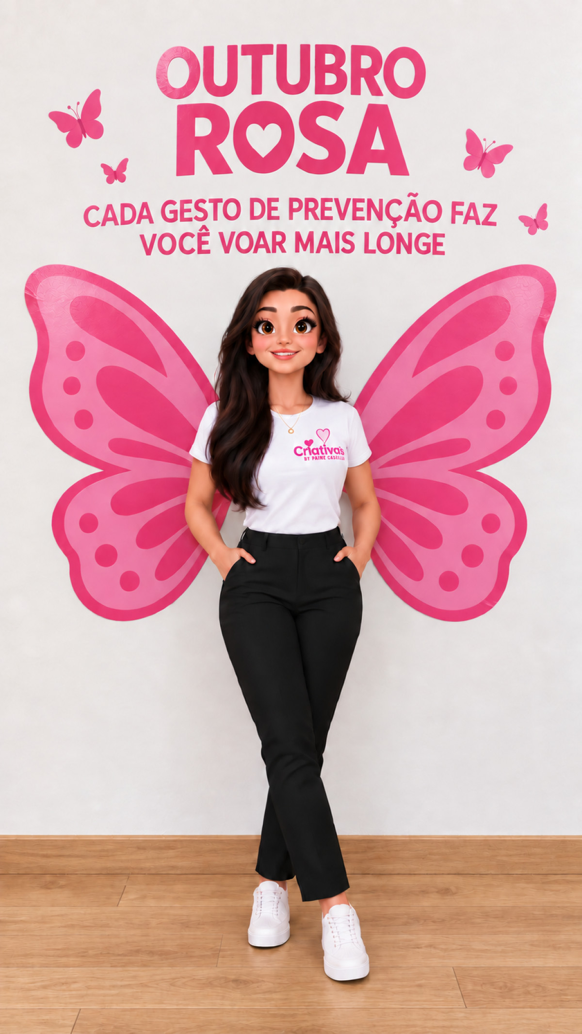Adesivo de Parede Outubro Rosa com Asas de Borboleta e Frase 🩷🦋