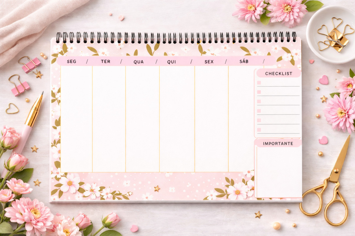 Planner Permanente A4 Floral Semanal e Mensal | Controle Financeiro | Organizador Completo 2026 | Papel 90g Espiral