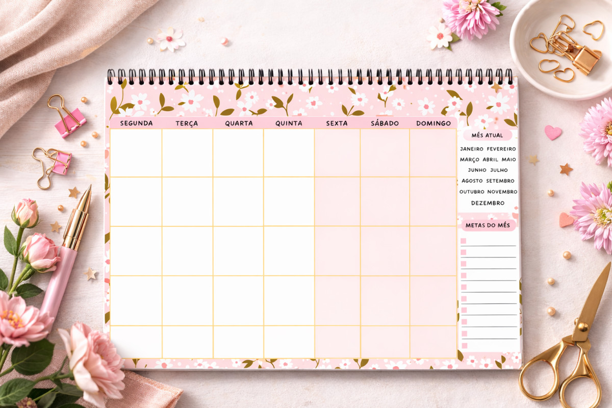 Planner Permanente A4 Floral Semanal e Mensal | Controle Financeiro | Organizador Completo 2026 | Papel 90g Espiral