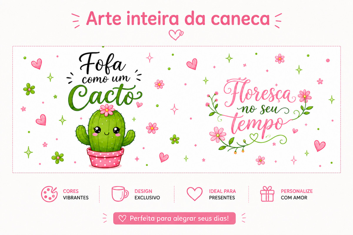 Caneca Cacto Fofa 325ml | Caneca de Cerâmica para Presente | Opção Branca ou Interior Verde