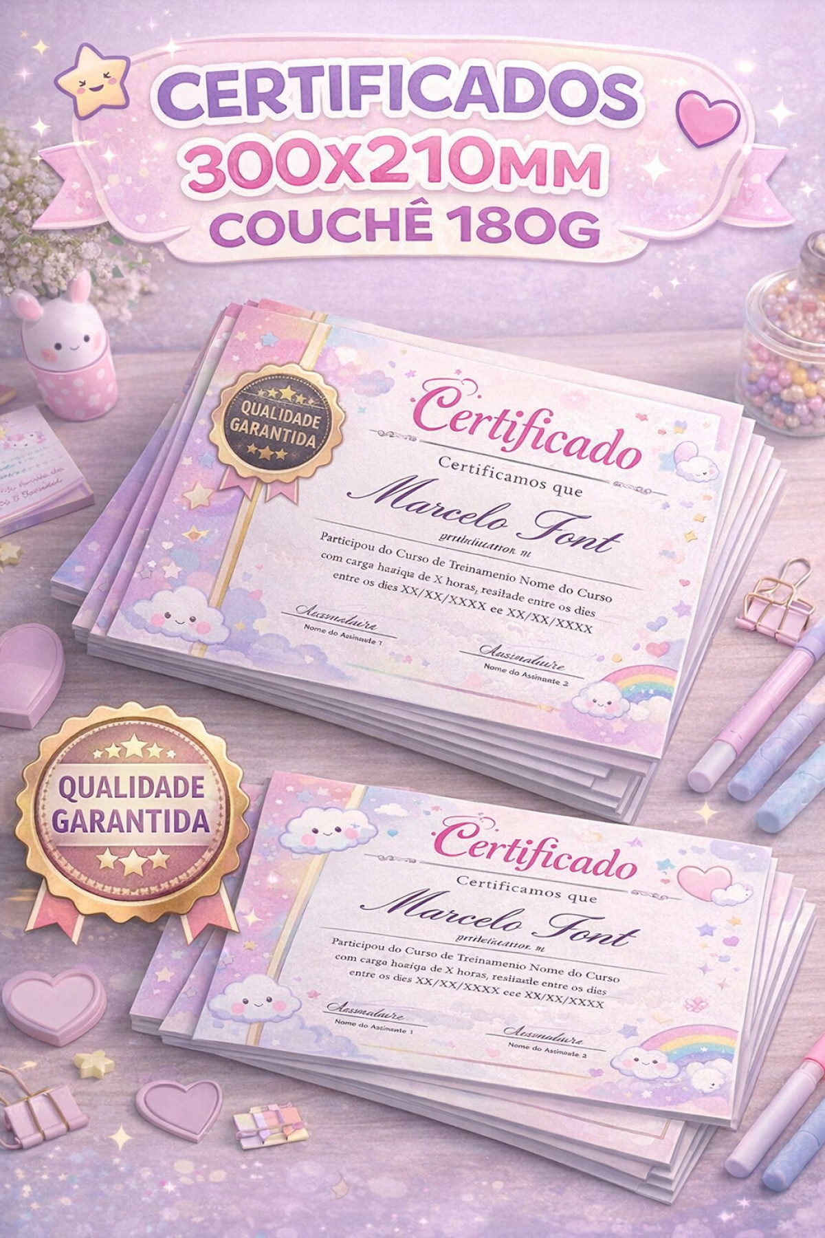 Certificado Personalizado A4 300x210mm Papel 180g | Alta Qualidade | Cursos, Eventos e Formaturas