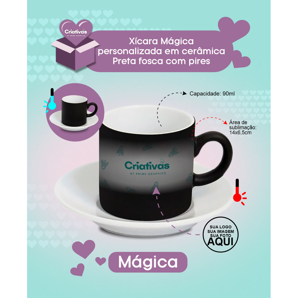 Xícara de Café Mágica Preta  Personalizada