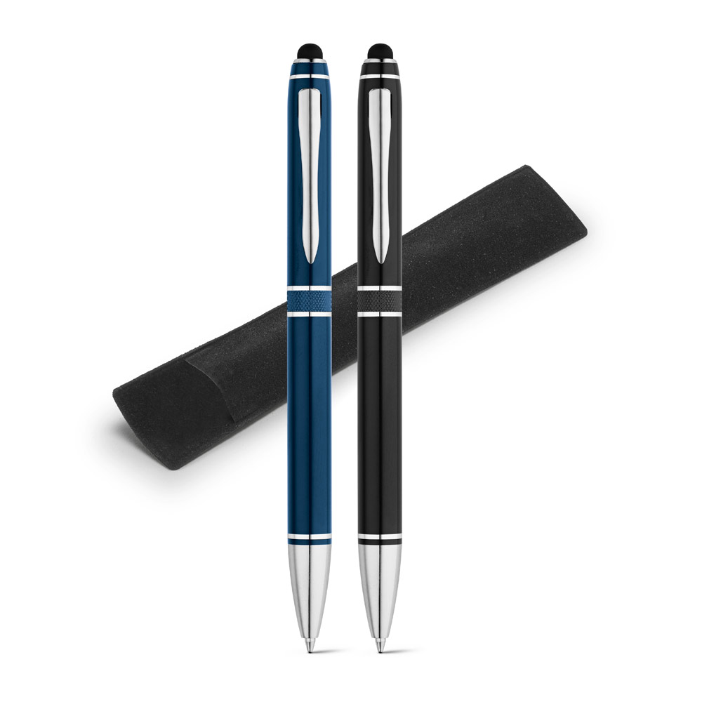 Caneta Esferográfica em alumínio com escrita em azul