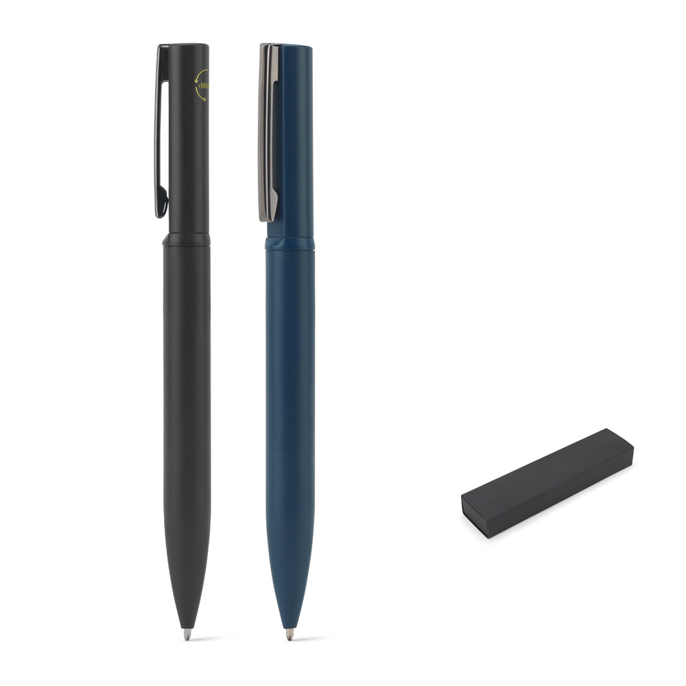 Caneta Esferográfica elegante em metal 60% reciclado com escrita em azul